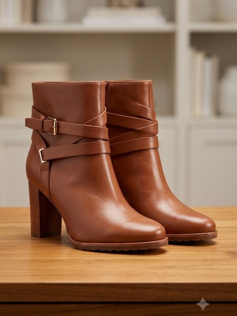 Lauren Ralph Lauren Tan Leather Wrap-Strap Ankle Boots